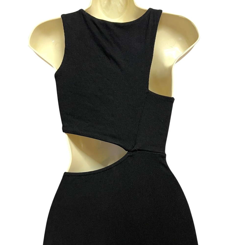 Riot Swim Lounge Maxi Dress Womens XS Black Cutout Asymmetrical Ribbed Resort - Picture 7 of 9